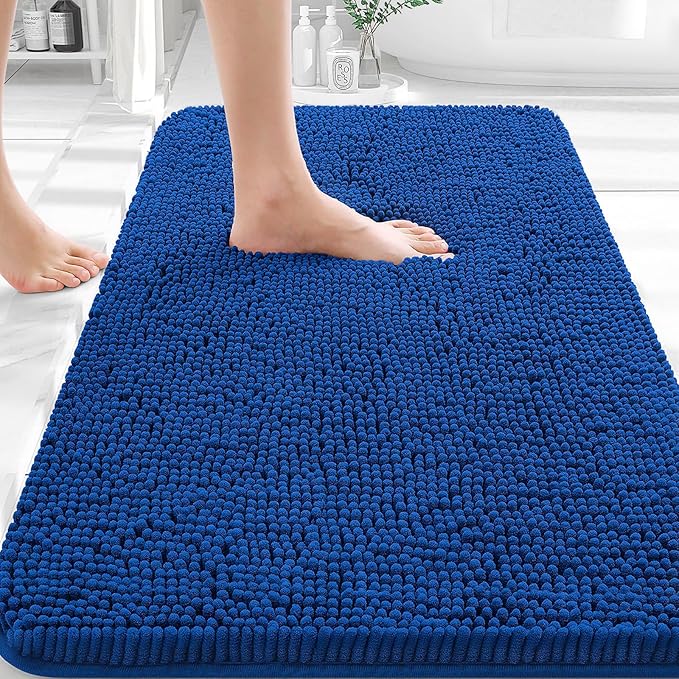 OLANLY Bathroom Rugs 30x18, Extra Soft Absorbent Chenille Bath Rugs, Rubber Backing Quick Dry, Machine Washable Bath Mats for Bathroom Floor, Tub and Shower, Home Decor Accessories, Royal Blue
