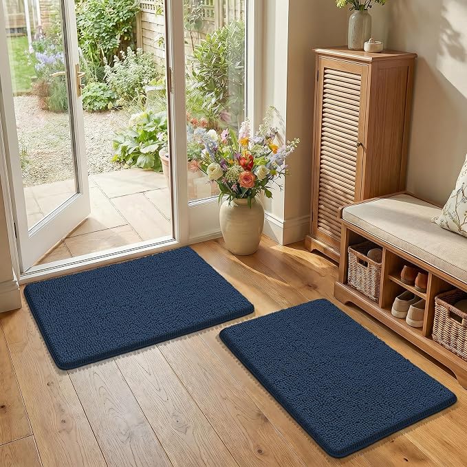 Bcoimo Bathroom Rug Set, Chenille Bathroom Rugs, Absorbent Non Slip Plush Bath Mats, Machine Washable Fast Drying Floor Mats for Tub, Shower, Sink, Vanity