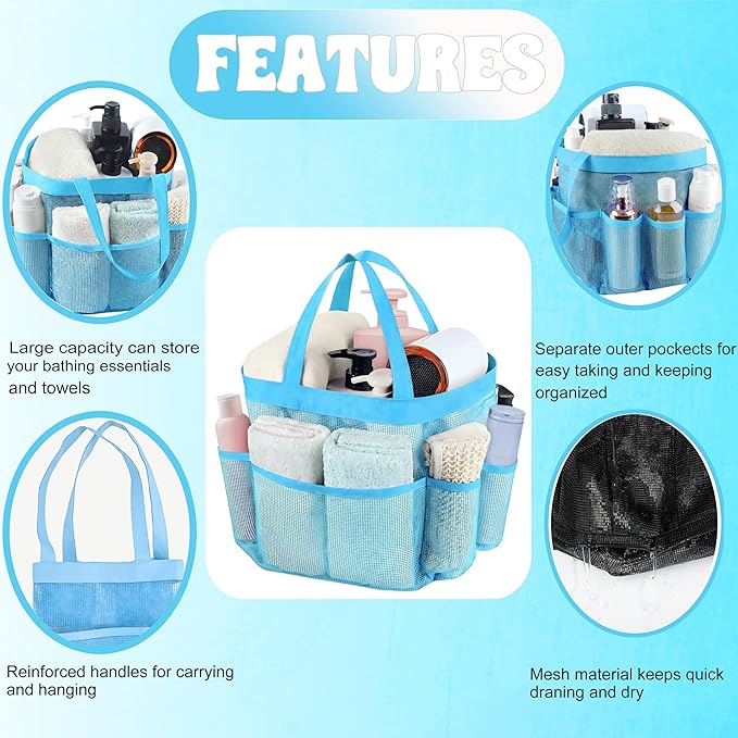 Attmu 2 Pack Mesh Shower Caddy Portable, Quick Dry Hanging Shower Tote Bag for College Dorm Room Essentials, Large Capacity Caddy Dorm for Bathroom Gym Swimming