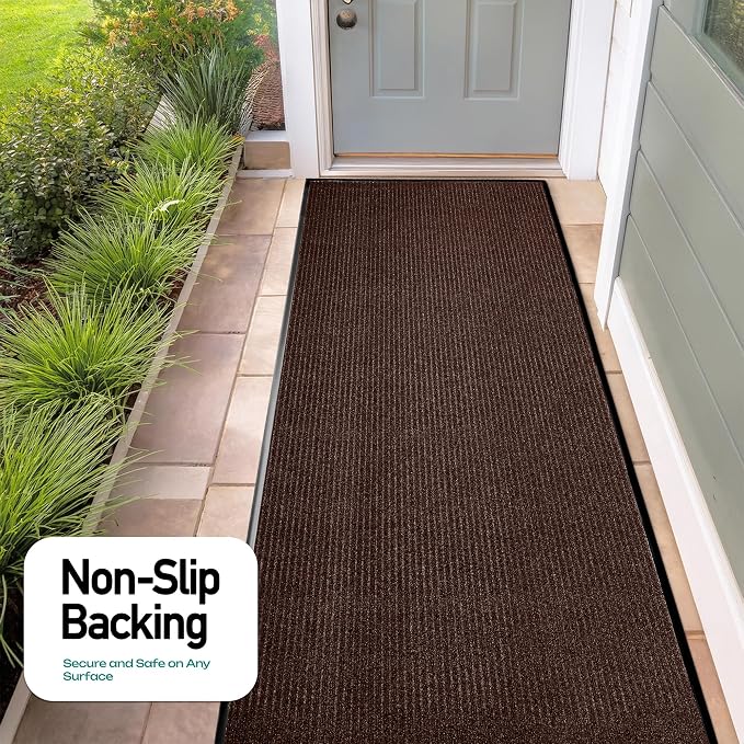 MaxMat® Extra Large Rubber Entry Mat - Heavy Duty, Waterproof, Low-Profile, Easy to Clean, Industrial Doormat (4 x 10 Feet, Brown, MXM-RIB0410BR)