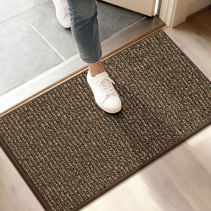 BEQHAUSE Dirt Trapper Door Mat 17" x 30", Non-Slip Doormats (Rolled-Up NO Creases) Washable Entryway Rugs, Dirt Resist and Absorbent Welcome Mat, Low Profile Floor Mats for Front Back Door, Brown