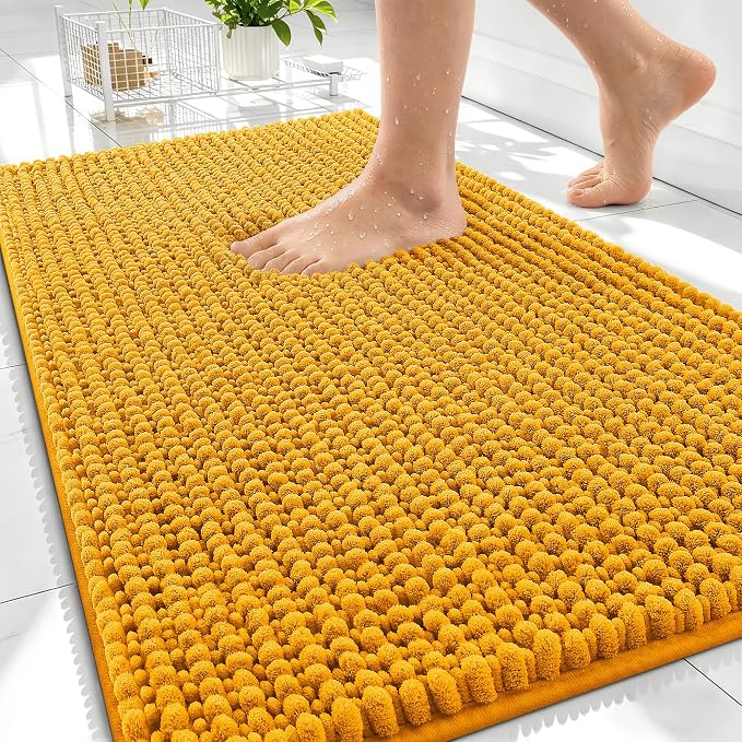 OLANLY Thick Bathroom Rugs 30x20, Extra Soft Absorbent Chenille Bath Rugs, Rubber Backing, Machine Wash Dry, Bath Mats for Bathroom Floor, Tub and Shower, Home Decor Accessories, Golden Yellow