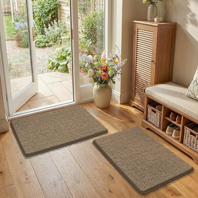 Bcoimo Bathroom Rug Set, Chenille Bathroom Rugs, Absorbent Non Slip Plush Bath Mats, Machine Washable Fast Drying Floor Mats for Tub, Shower, Sink, Vanity