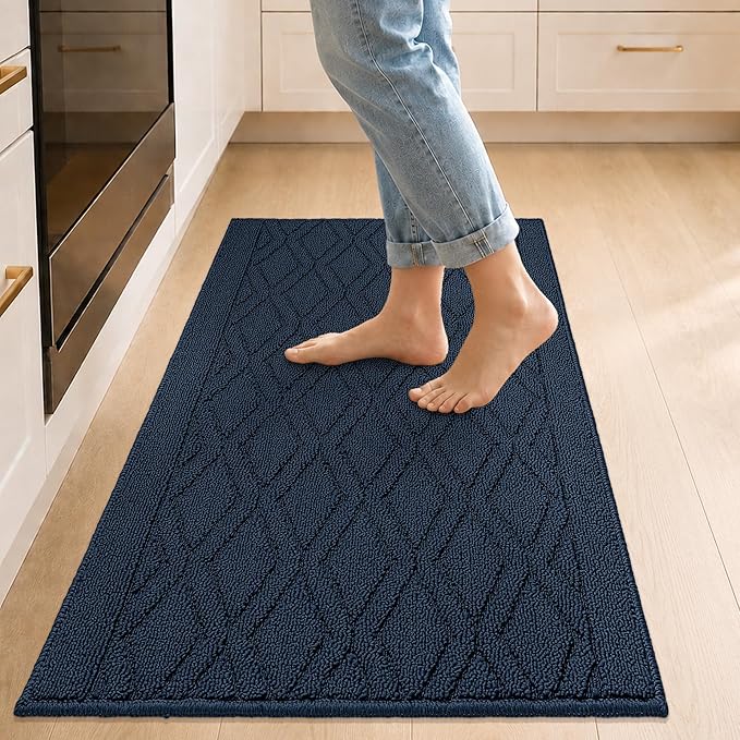 COSY HOMEER Kitchen Rugs 24"x35" Non-Slip Washable Kitchen Mats for Floor Polypropylene Absorbent Kitchen Floor Mat for Kitchen Sink Entryway,Navy Blue