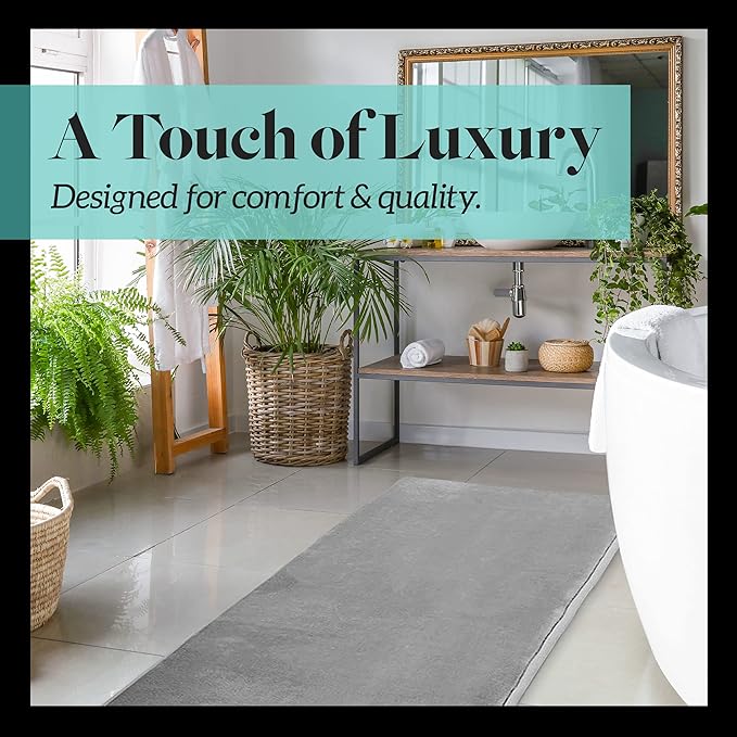 Memory Foam Bath Mat Non Slip Absorbent Super Cozy Velvet Bathroom Rug Carpet (72 inches X 24 inches, Grey)