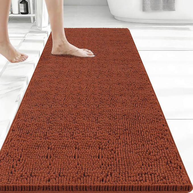Bcoimo 48x24 Chenille Bath Mat – Non-Slip with Backing Bath Rug Ultra-Absorbent and Machine Washable Bathroom Mat Quick-Dry Design. Ideal for Bathroom Shower and Tub Areas
