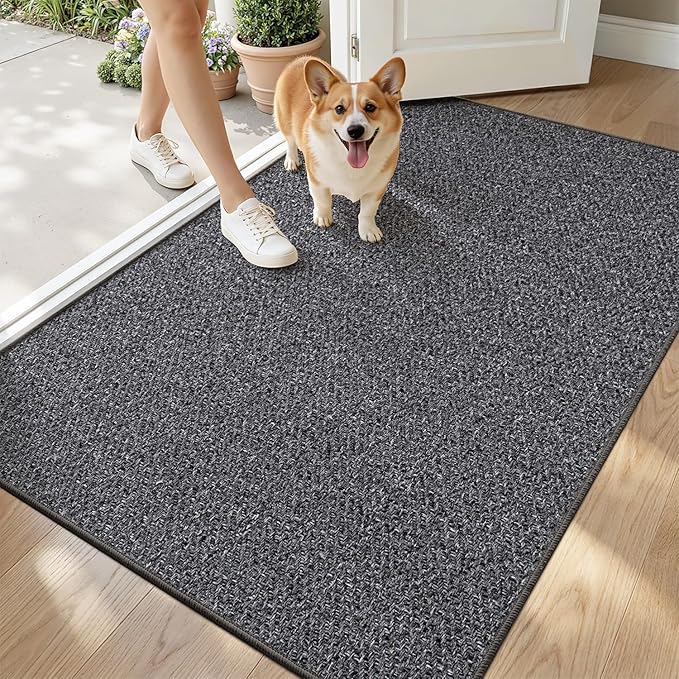 LUMI Ultra Thin Indoor Door Mat for Entrance 36"x56", Non Slip Entryway Mat, Low Profile Doormat, Unique Herringbone Design Carpet for Inside, Patio, Porch, Charcoal Gray