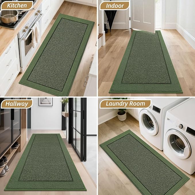 BEQHAUSE Indoor Door Mat 20" x 48", Dirt Trapper Door Mats Non-Slip Entryway Rugs Washable, Resist Dirt Absorbent Welcome Mat, Low Profile Floor Mats for Front Back Door and Entryway, Green