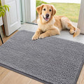 Smiry Dog Door Mat for Muddy Paws 40x24, Absorbent Dirt Trapper, Non-Slip Washable Chenille Entryway Rug for Inside Floor, Grey, Classic Solid