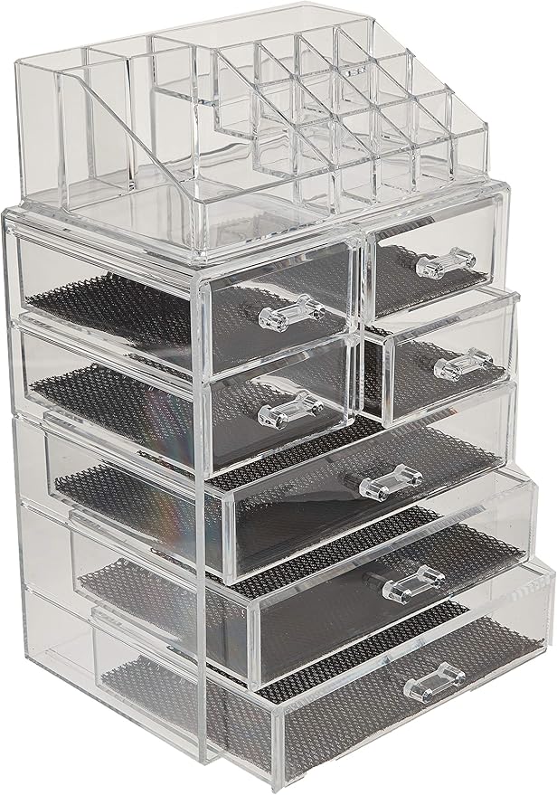 Sorbus Acrylic Makeup Organizer Set, 7-Drawer Vanity & Countertop Cosmetic Storage with Small & Wide Compartments, CLear Makeup Storage for Brushes, Jewelry – Holiday Gift for Women & Teens