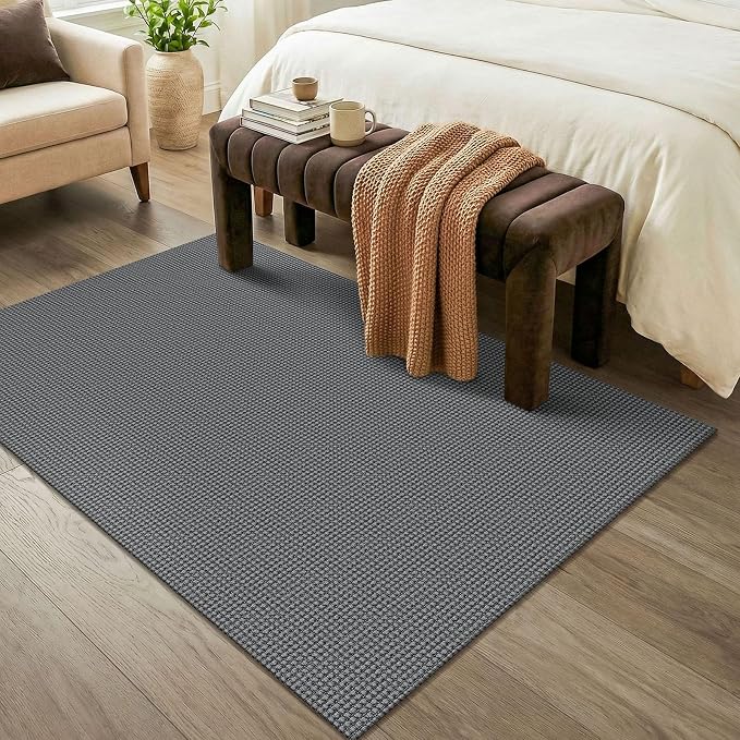 KOZYFLY Washable 4x6 Entry Woven Area Rug, Braided Throw Rugs for Entryway, Non Slip Door Mat Indoor Entrance, Front Porch Carpet for Foyer, Kitchen, Bedroom, Living Room, Grey/Dark Grey