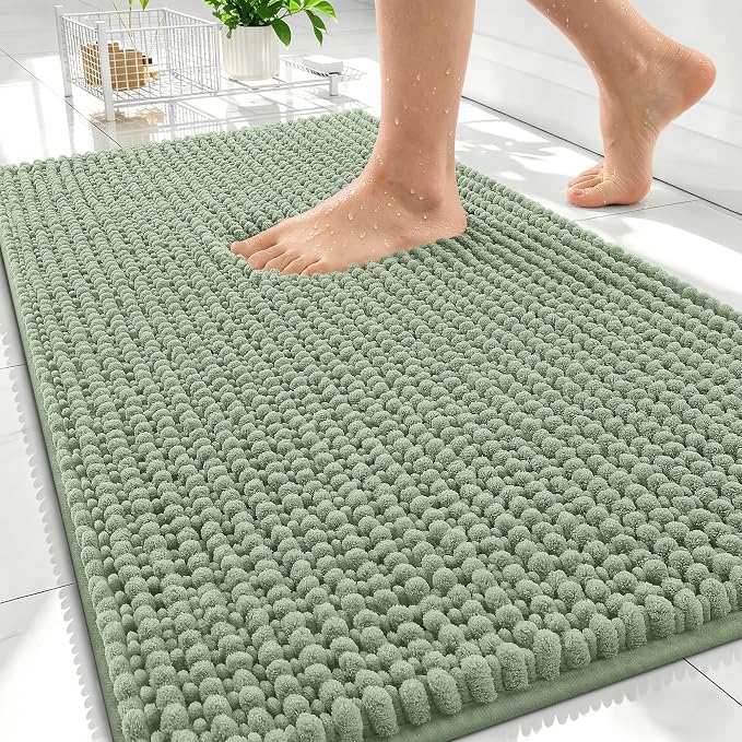 OLANLY Thick Bathroom Rugs 34x21, Extra Soft Absorbent Chenille Bath Rugs, Rubber Backing, Machine Wash Dry, Bath Mats for Bathroom Floor, Tub and Shower, Home Decor Accessories, Sage Green