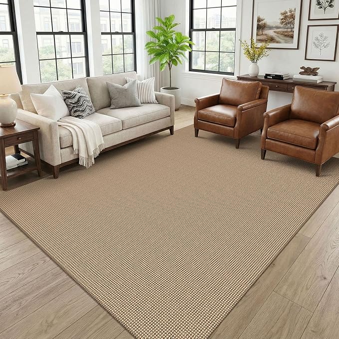 KOZYFLY Washable Area Rug 6x9 ft Rubber Backed Non Slip Rugs for Living Room Braided Cotton Bedroom Rug Woven Office Rugs Indoor Floor Carpets for Dining Bedroom Living Room, Orange Beige/Tan/Brown
