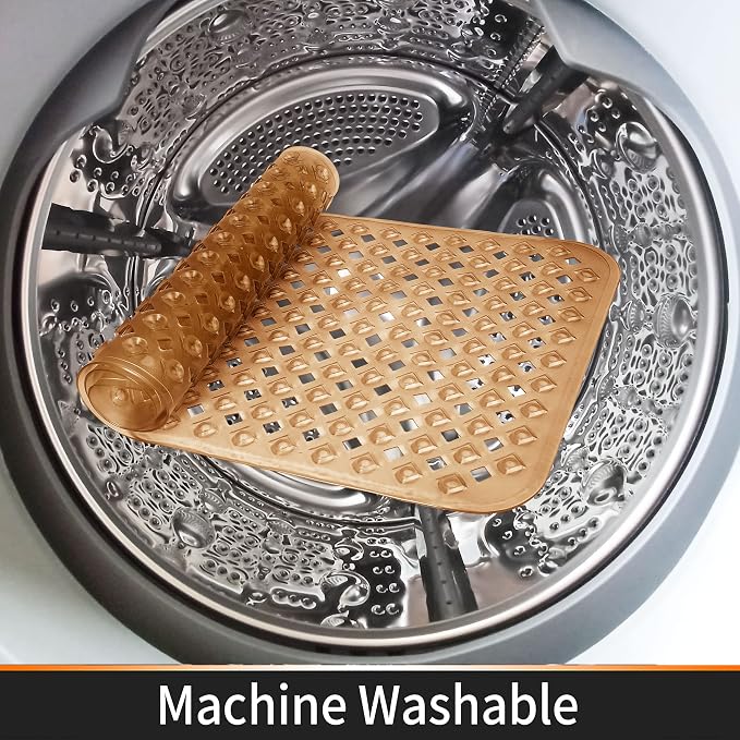 Yimobra Bathtub Mat Non Slip, 35"X16" Shower Mat with Strong Suction Cups&Drain Holes, Long Anti Slip Bath Tub Mat for Inside Shower, Machine Washable Fast Drying, Bathroom Essentials,Clear Brown