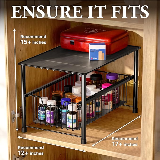 Simple Houseware Stackable Under Sink Cabinet Sliding Basket Organizer Drawer, Black