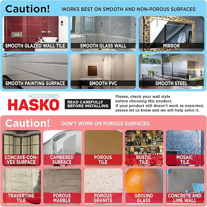HASKO Shower Caddy Suction Cup, Shower Shelf with Soap Dish and Hooks Organizer, Suction Bathroom Shelf for Storage, Wall Mounted Basket (Polished Stainless Steel SS304)