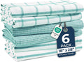 LANE LINEN Cotton Kitchen Towels and Dish Cloths Set, 6-Pack – Absorbent, Quick-Drying Dish Towel, 18" x 28", Soft, Premium Hand and Tea Towels - Aqua