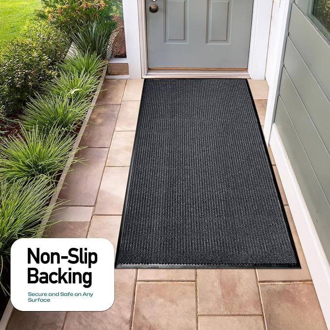 Durable Rubber Door Mat - Heavy Duty, Indoor/Outdoor, Easy Clean, Waterproof, Low-Profile Mat for Entry, Patio, Garage - Stylish (Charcoal, 8' x 4' (Mud Trapper))