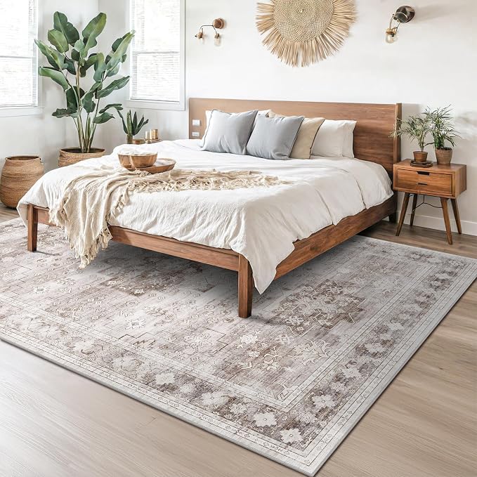 Boho Beige Rug for Living Room - Washable 10x12 Area Rug, Dining Room Rugs for Under Table, Soft Low Pile Carpet for Bedroom - Farmhouse Decor, Non-Slip & Stain Resistance (10x12 Beige/Latte)
