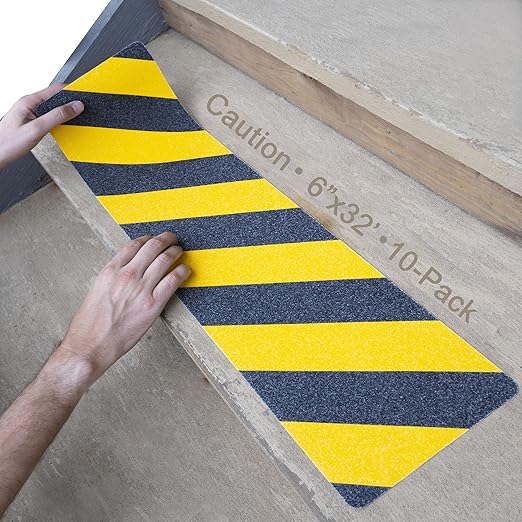 LifeGrip Anti Slip Traction Treads (10-Pack), 6" X 32", Yellow and Black, Best Grip Tape Grit Non Slip, Outdoor Non Skid Tape, High Traction Friction Abrasive Adhesive for Stairs Step