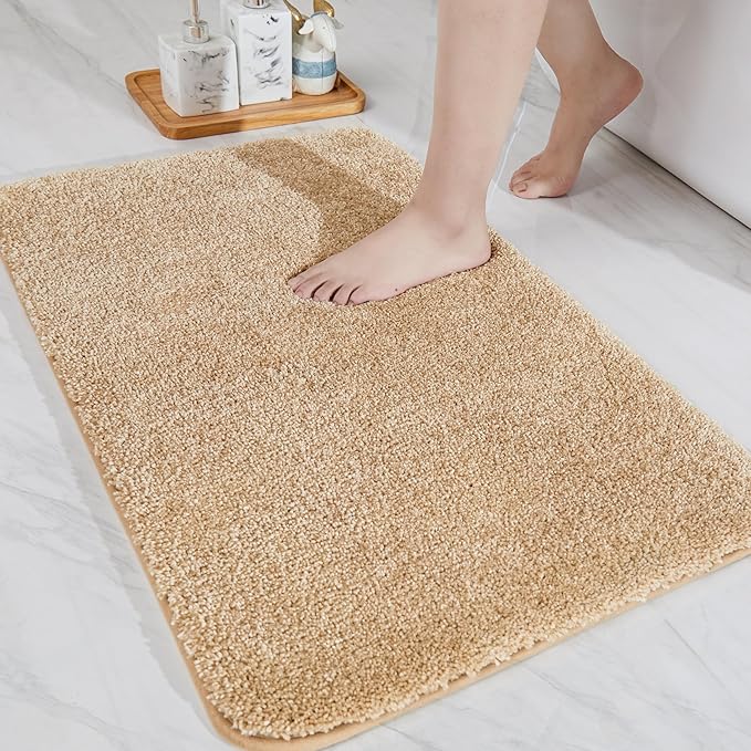 COSY HOMEER Bath Rugs for Bathroom Extra Thick - Anti-Slip Bath Mats Soft Plush Yarn Shaggy 100% Strong Mirco Polyeste Mat Living Room Bedroom Mat Floor Water Absorbent(Beige,24x36 - Inches)