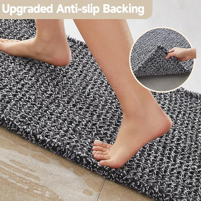 TYUU Black and White Bathroom Rugs, Waffle Bath Mat Non Slip Washable Super Absorbent Quick Dry Boho Farmhouse Bathroom Decor, 24"x16" Black and White