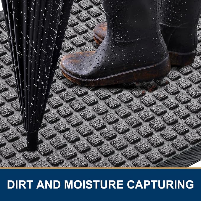 Smiry Front Door Mat Outside Entrance, Heavy Duty Natural Rubber Doormat, Non Slip, Trap Dirt and Moisture, Easy Clean, Low Profile Welcome Floor Mats for Indoor Outdoor Entry, 47x32 Inch, Mix Grey