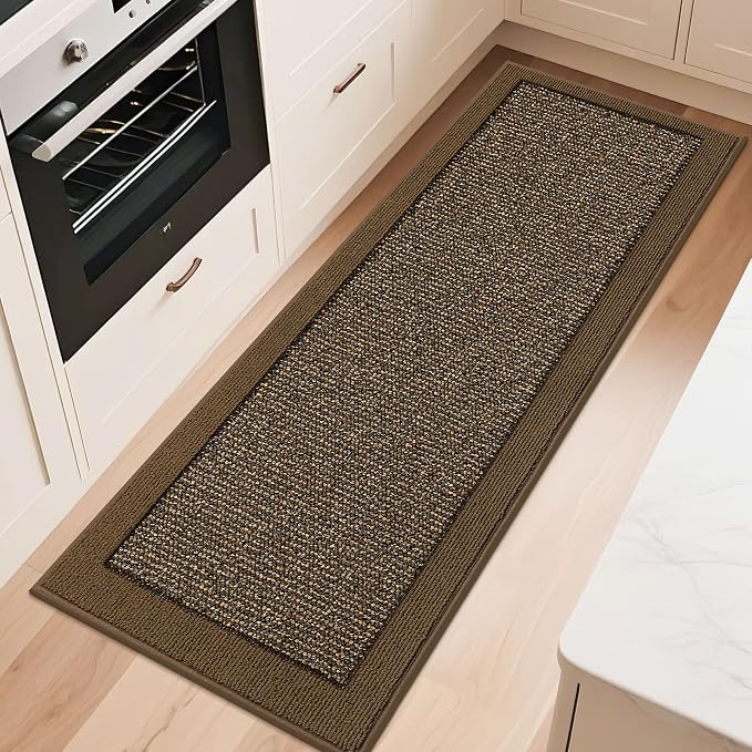 BEQHAUSE Kitchen Runner Rugs 24"x60", Kitchen Rugs Non-Slip Kitchen Mats for Floor, Absorbent and Stain Resistant Kitchen Mats, Machine Washable Rug for Kitchen, Hallway, Laundry & Sink, Brown