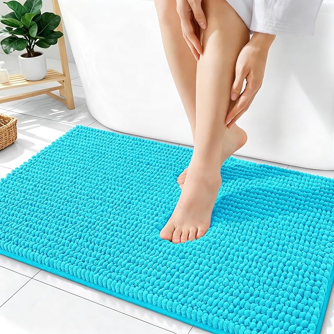 OLANLY Thick Bathroom Rugs 36x24, Extra Soft Absorbent Chenille Bath Rugs, Rubber Backing, Machine Wash Dry, Bath Mats for Bathroom Floor, Tub and Shower, Home Decor Accessories, Aqua Sky