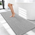 OLANLY Thick Bathroom Runner Rugs 47x20, Extra Soft Absorbent Chenille Bath Rugs, Rubber Backing, Machine Wash Dry, Long Bath Mats for Bathroom, Tub and Shower, Home Decor Accessories, Light Grey