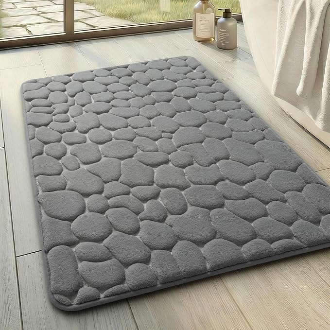 YIHOUSE Bathroom Mat Rug, Memory Foam Bath Mat, Non-Slip Bathroom Floor Mats, Cobblestone Bath Mats Absorbent Bath Rugs Washable Quick Dry (17x24,Dark Gray)