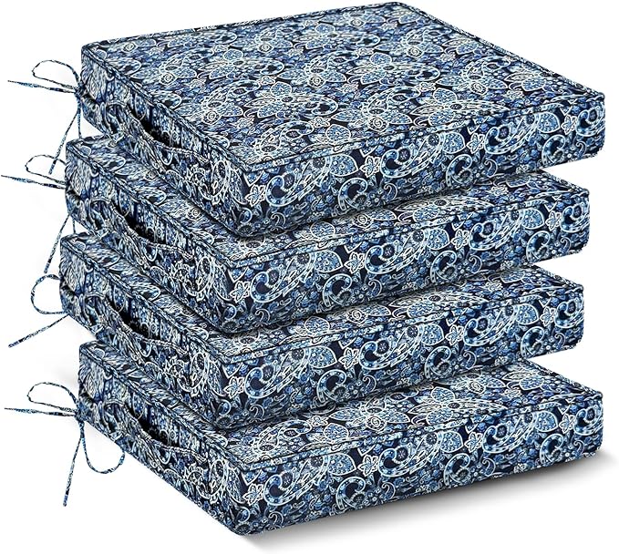 IPYNBAP Outdoor Chair Cushions Set of 4 -Waterproof Outdoor Seat Cushions for Patio Furniture, Patio Chair Cushion with Handle and Ties, Out Door Chair Pads,19x19x3-Square, Green Paisley