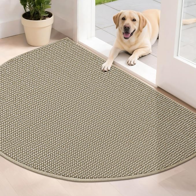 BEQHAUSE Dirt Trapper Door Mat 32" x 48" Half Circle Non-Slip Washable Doormats Entrance Rugs Absorbent Welcome Low Profile Floor Mats for Front Back Door and Entryway, Light Beige