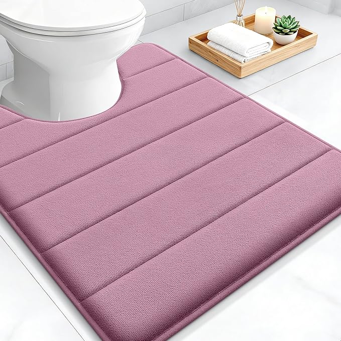 OLANLY Memory Foam Toilet Rugs U Shaped 24x20, Super Soft Absorbent Contour Bath Rugs, Quick Dry, Machine Washable Toilet Mat, Bathmat Floor Carpet, Bathroom Home Decor Accessories, Deep Plum
