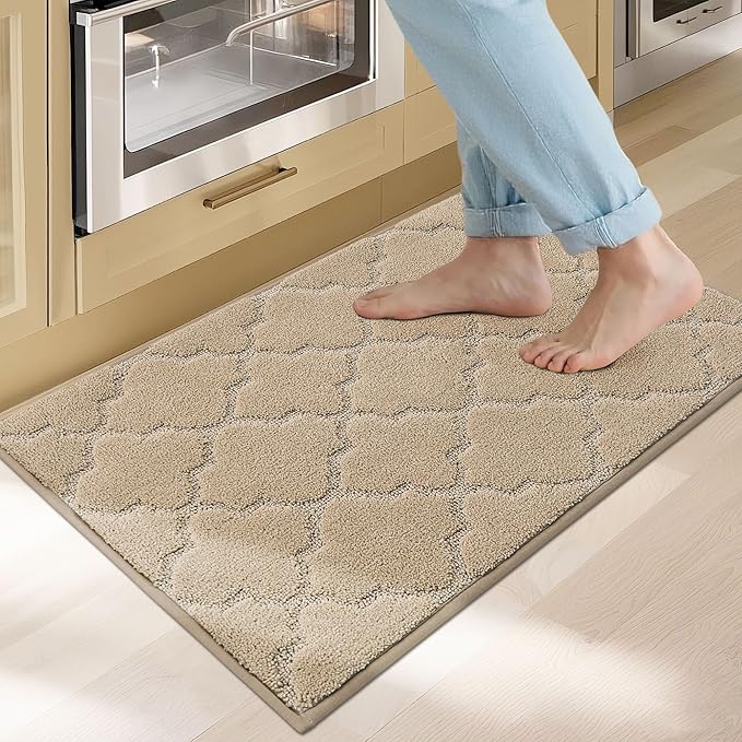COSY HOMEER Kitchen Rugs 20"x32" Washable Non Slip Kitchen Mats for Floor Absorbent Kitchen Carpet Soft Rugs for Kitchen,Sink Mat,Entrance,Area Rugs,Warm Beige