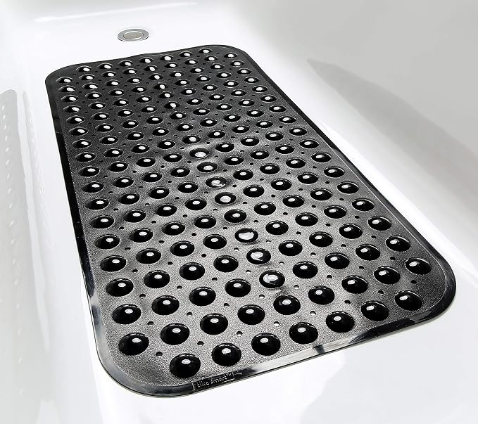 Large Non-Slip Bathtub & Shower Mat 31 inch x16 inch (Smooth/Non-Textured Tubs Only) Safe, Clean, Machine-Washable, Superior Grip&Drainage, Vinyl, Opaque Black, Medium
