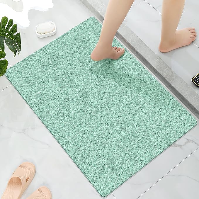 OTHWAY Shower Mat Non Slip Without Suction Cups, Quick Drying Bathtub Mat Non Slip for Shower Bathroom, PVC Loofah Shower Mat for Wet Areas (Green)