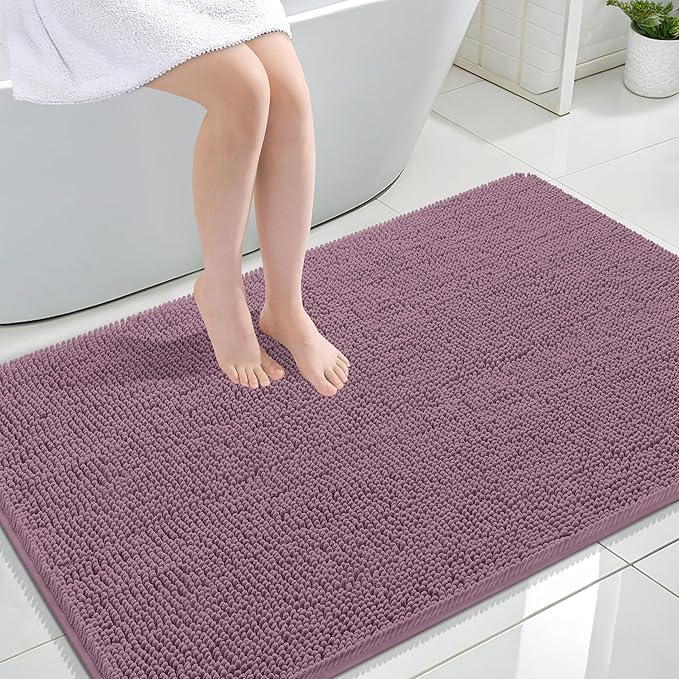 OLANLY Large Bathroom Rugs 44x32, Extra Soft Absorbent Chenille Bath Rugs, Rubber Backing Quick Dry, Machine Washable Bath Mats for Bathroom Floor, Tub and Shower, Home Decor Accessories, Deep Plum