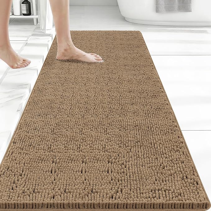 Bcoimo 48x30 Chenille Bath Mat – Non-Slip with Backing Bath Rug Ultra-Absorbent and Machine Washable Bathroom Mat Quick-Dry Design. Ideal for Bathroom Shower and Tub Areas