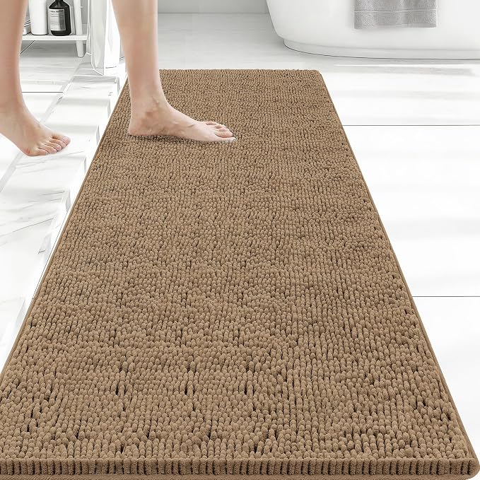 Bcoimo 48x24 Chenille Bath Mat – Non-Slip with Backing Bath Rug Ultra-Absorbent and Machine Washable Bathroom Mat Quick-Dry Design. Ideal for Bathroom Shower and Tub Areas