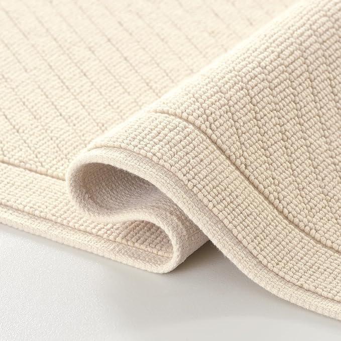 Arkwright 100% Cotton Bathroom Rug - High Absorbent Stylish Textured Woven Design Bath Mat, Slip Resistant Backing for Shower and Bathtub Floor, 24x36 in - Beige