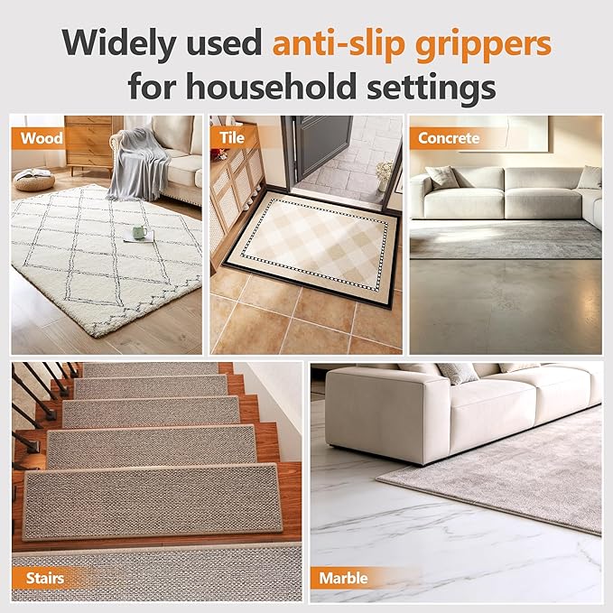 12 Pcs Rug Tape,Anti Slip Rug Pads Grippers for Hardwood Floors and Tiles,with Strong Adhesive Grid Backing -No Residue,Reusable Carpet Tape, Double-Sided Adhesive Rug Stickers