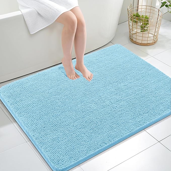 OLANLY Large Bathroom Rugs 40x32, Extra Soft Absorbent Chenille Bath Rugs, Rubber Backing Quick Dry, Machine Washable Bath Mats for Bathroom Floor, Tub and Shower, Home Decor Accessories, Sky Blue
