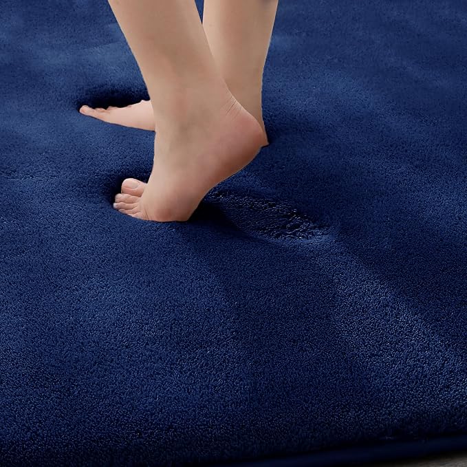 MINIDEAR Toilet Rugs 24x20 - U Shaped Navy Blue Thick Memory Foam Contour Rugs,Ultra Soft & Plush Fluffy, Non-Slip, Quick Dry, Absorbent Washable Floor Microfiber Mat for Home Decor Accessories