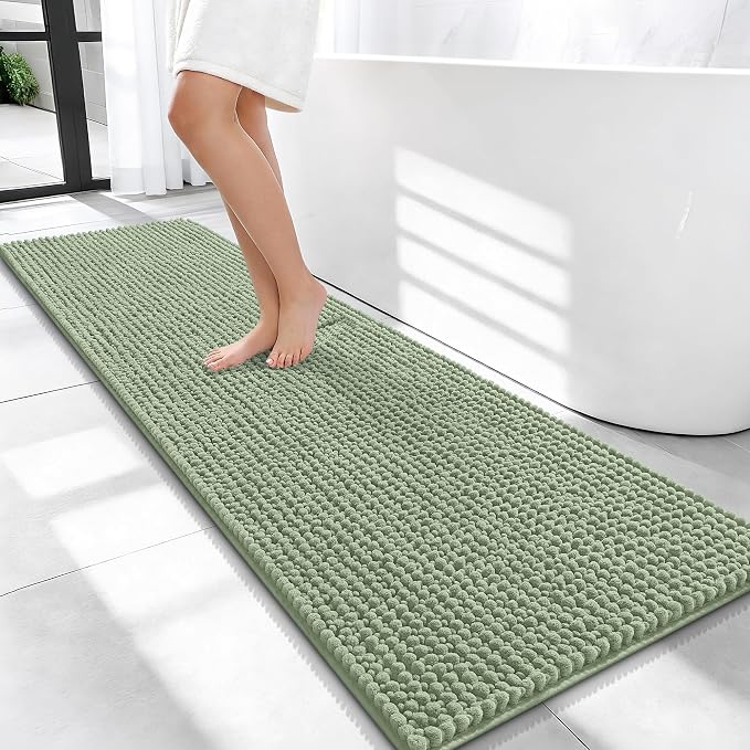 OLANLY Thick Bathroom Runner Rugs 59x20, Extra Soft Absorbent Chenille Bath Rugs, Rubber Backing, Machine Wash Dry, Long Bath Mats for Bathroom, Tub and Shower, Home Decor Accessories, Sage Green