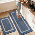 COSY HOMEER Kitchen Rugs Sets 2PCS,Non-Slip Washable Kitchen Mats for Floor,Absorbent and Stain Resistant Kitchen Runner Rugs for Kitchen Sink Laundry Entryway,24"x35"+24"x60",Blue