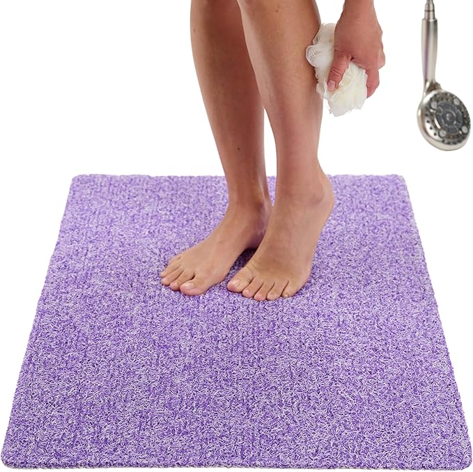 Enkosi Loofah Non-Slip Shower Mat - Shower Floors, Bathtub, Bathrooms, Wet Areas - Cushioned Bath Mat with Drain Holes - Quick Dry PVC, Secure Safety Pad Without Suction Cups (32x24 Purple)