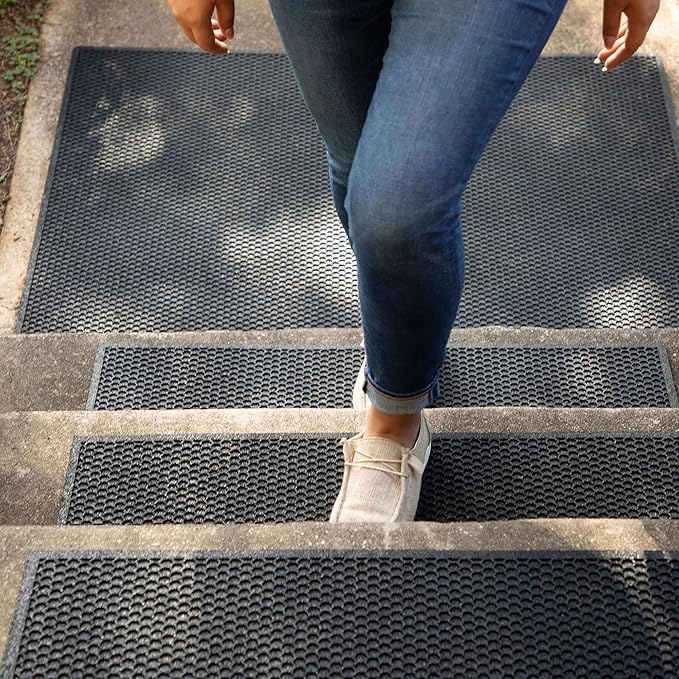 Mohawk Home Indoor Outdoor 4 Pack (0' 9" x 2' 11" Stairtread) Heavy Duty Rubber Floor Mat Anti Slip Restaurant Kitchen for Garage Garden Industrial Pool Entrance Bar Wet Area