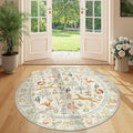DUKINO 4ft Round Rug, Washable Round Area Rug, Non Slip Indoor Low Pile Animal Design, Soft Small Vintage Circle Carpet for Bedroom, Entryway, Living Room, Dining Room, Beige