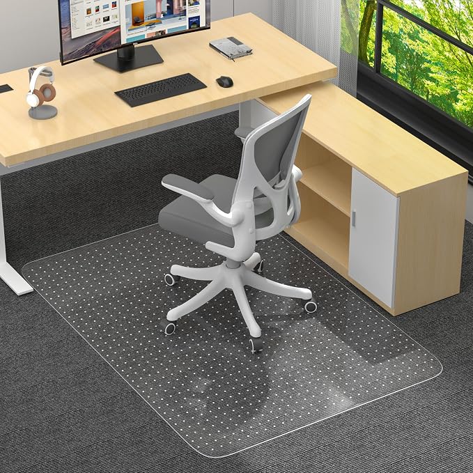 Office Chair Mat for Low Pile Carpet with Lip, 36" x 48" Clear Heavy Duty Plastic Floor Protector for Smooth Rolling Desk & Computer Chairs, Under Desk Chair Mat for Home Office